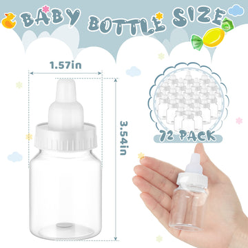 Tessco 72 Pcs 3.5 Inch Baby Bottles For Baby Shower Mini Plastic Bottle Party Favor Clear Candy Box For Guests Gift(White)