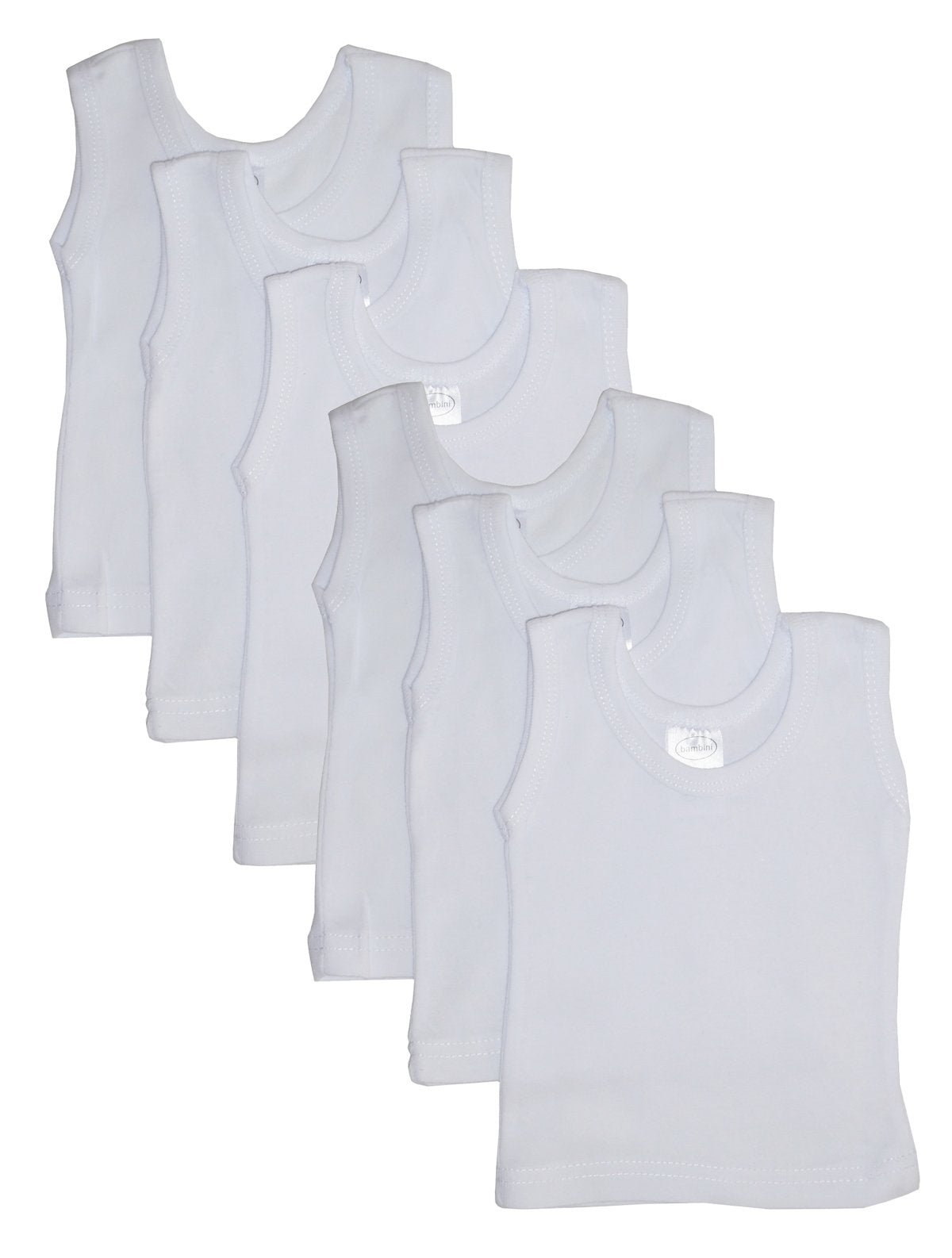 Bambini 0346 M Rib Knit White Sleeveless Tank Top Shirt, Medium - Pack Of 6