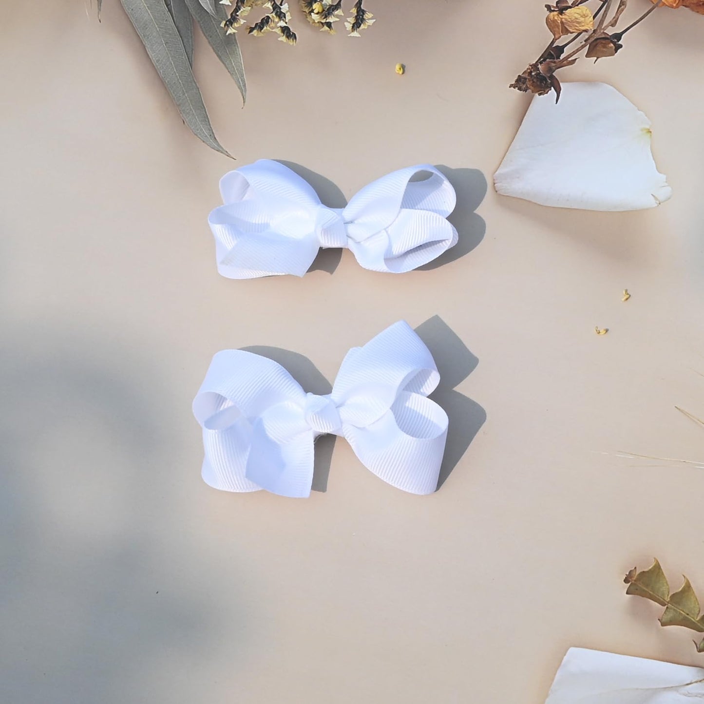 6 Pcs 3' Grosgrain Ribbon Hair Bows - Alligator Clips For Toddlers In Solid Color (White)