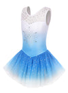 Eqsjiu Gymnastics Dresses For Toddler Girls 1T 2T 12-24 Months 18-24 Months Blue Diamond Snowflake Gradient Colors White Sparkly