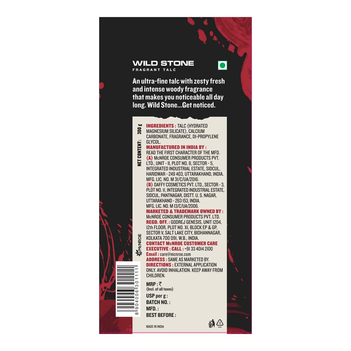 Wild-Stone. Ultra Sensual Talcum Powder For Men, 14.1 Oz, Perfumed Deodorant Talc