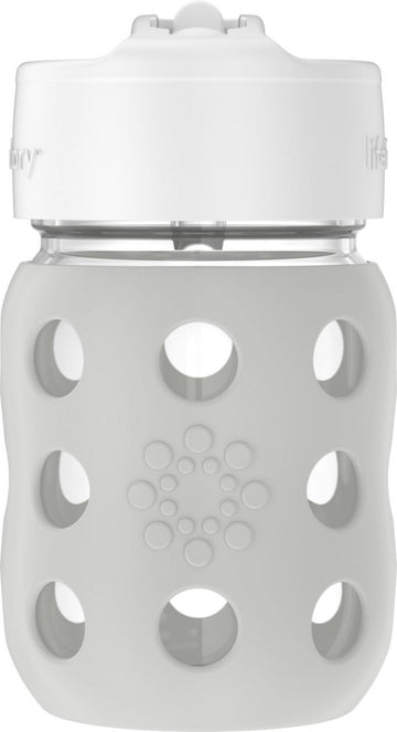 Lifefactory 8-Ounce Wide Neck Glass Baby Bottle With Protective Silicone Sleeve And Pivot Straw Cap, Stone Gray (Lg2241Wcg4)