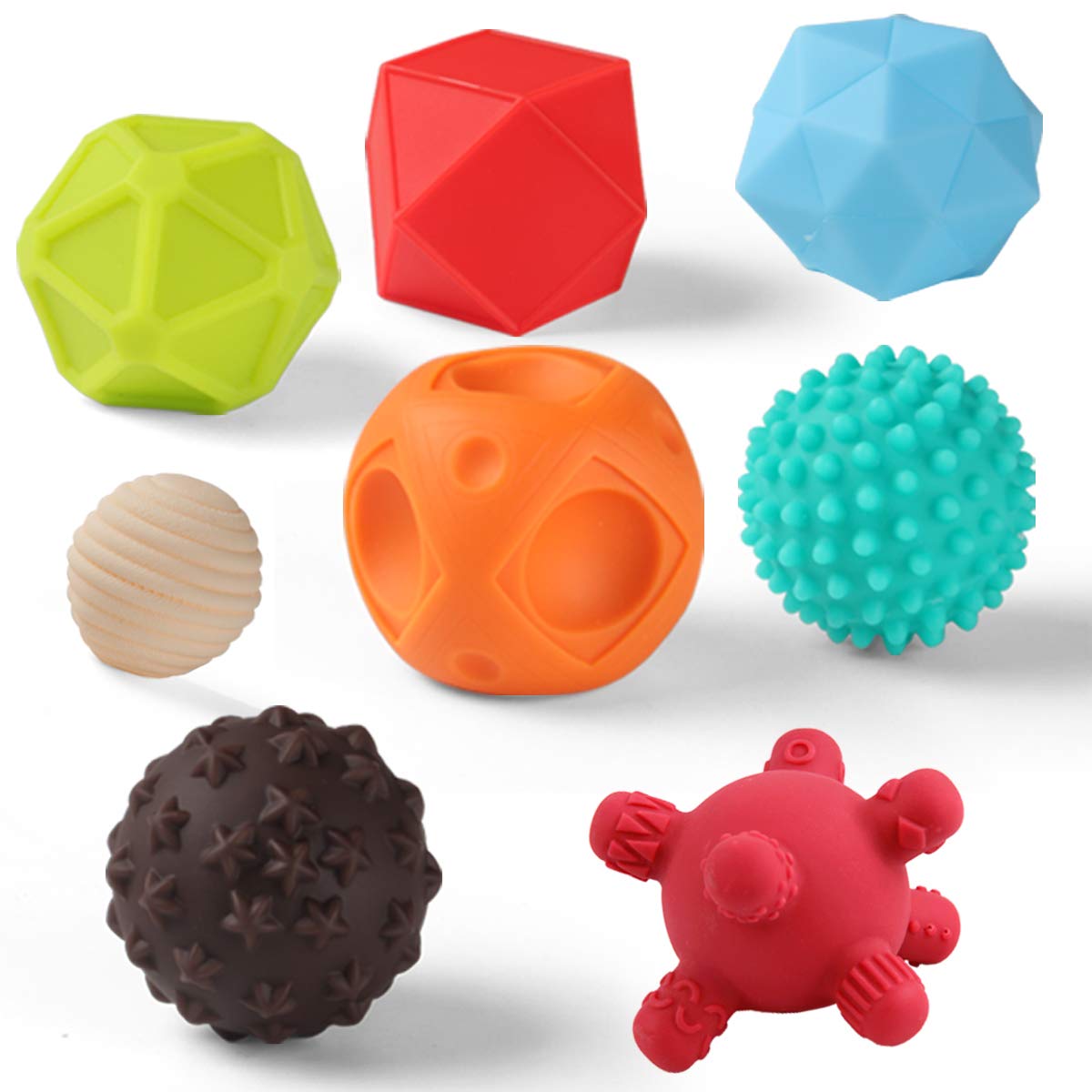 TuiVeSafu Baby Textured Sensory Ball Set Soft Squeeze Massage Balls with Bright Color and Multi Shape,Learning Early Educational