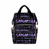 Customized Diaper Bag Backpack, Personalized Colorful Text Backpack With Name Black Mummy Nappy Baby Bag Shoulders Bag Casual Da
