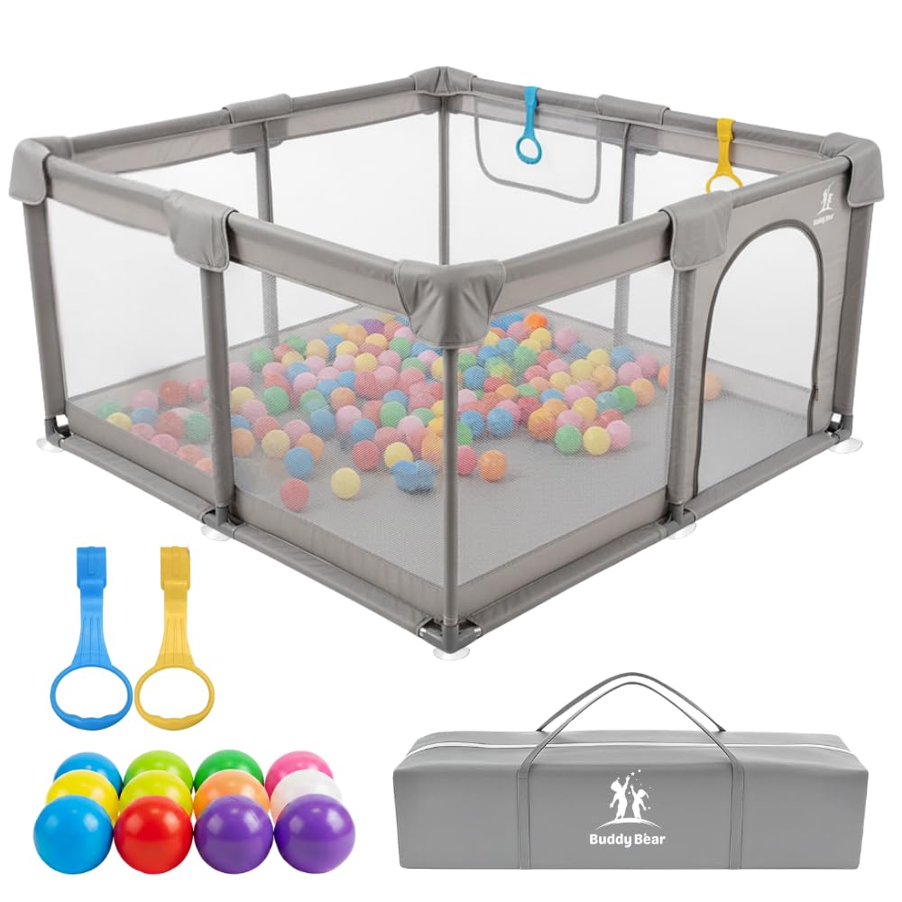 Baby Playpen for Babies & Toddlers, Large Playpen with Breathable Mesh, Anti-Slip Suction Cups, Zipper Door, Portable Indoor Out
