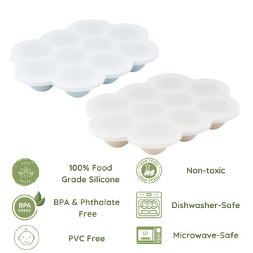 Pandaear 2 Pack Baby Food Freezer Tray With Lids, Silicone Baby Food Storage Container For Homemade Baby Food, Fruit, Purees And