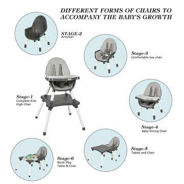 Baby Highchair,6 In 1 High Chairs For Babies And Toddler Baby Feeding Chair Coverts To Highchair For Baby, Kids Learning Table,B