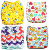 Jingle Kids Pack Of 4 Baby Printed Pocket Style Button Reusable Adjustable Cloth Diaper (Design 14)