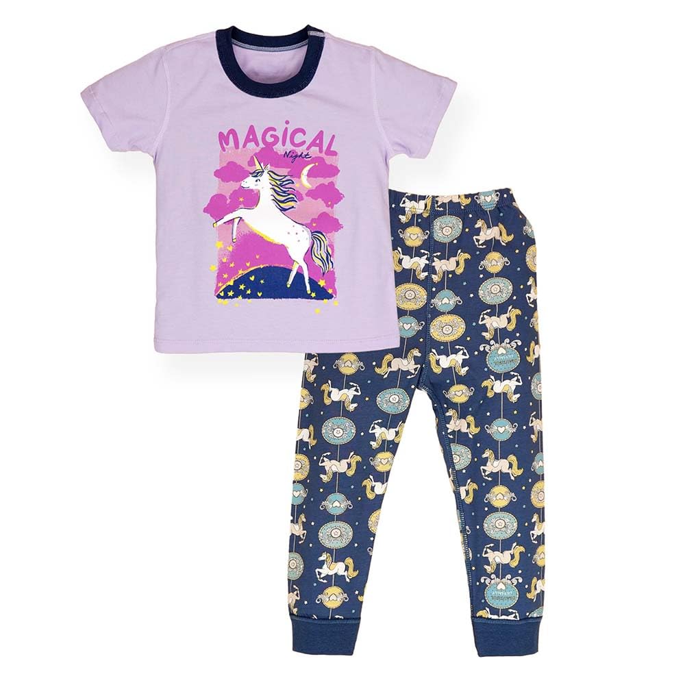 Little Surprise Box,Magical Unicorn Soft Cotton Joggers Nightsuit Set for Kids56Y Purple
