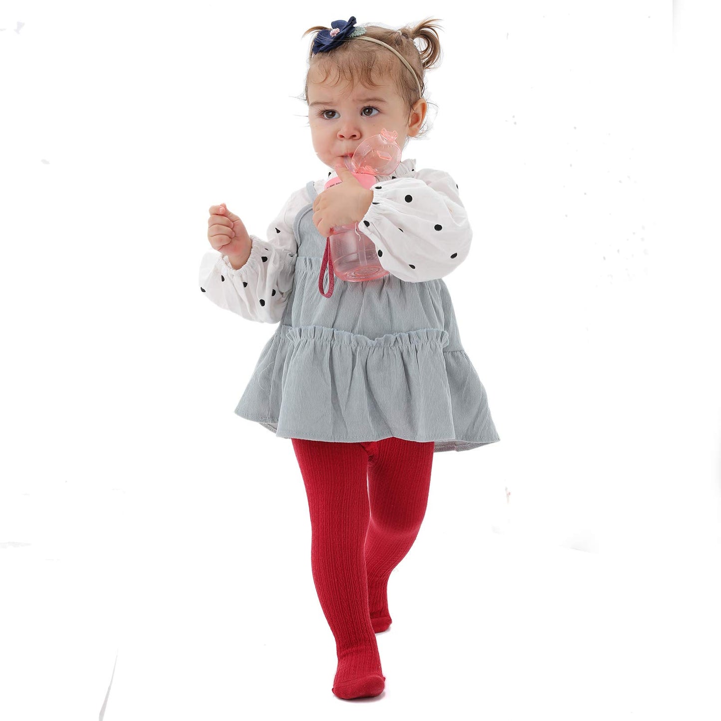 Epeius Baby Girls Seamless Cable Knit Solid Cotton Tights Newborn Girls Footed Leggings For 0-3 Months,Red/Pink/Purple (Pack Of