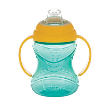 Nuby Clik-It Soft Spout No-Spill Training Sippy Cup With Handles - (2-Pack) 10 Oz - 4+ Months - Aqua/Red/Orange