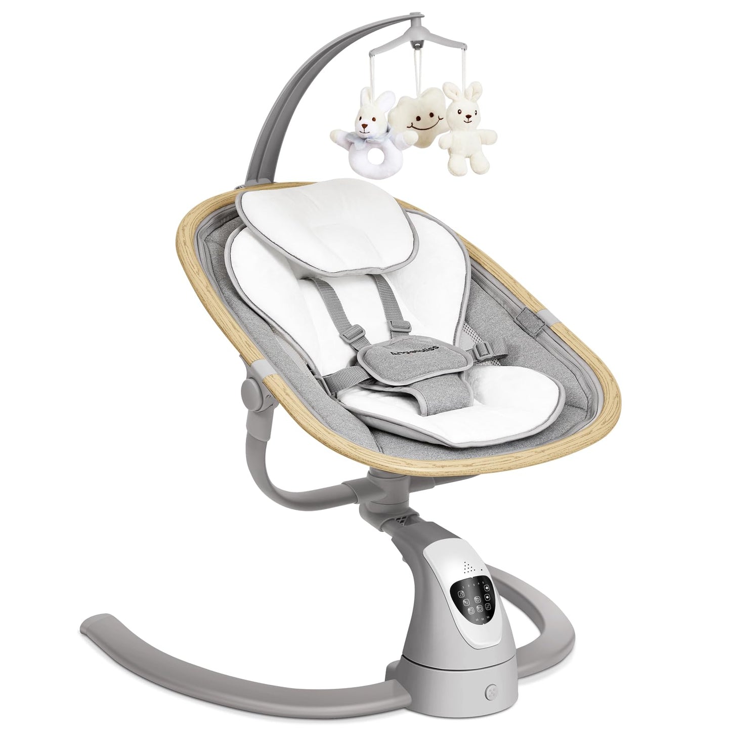 Angelbliss Baby Swing with Cry Detection, Electric Swing - Side-to-Side & 180 Rotation, for Infants & Toddlers (Grey) with 5 Spe