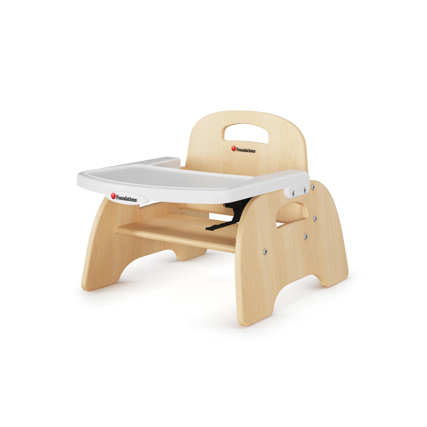Foundations Easy Serve 5 Wood Feeding Chair for Toddlers, Adjustable Harness, Removable Dishwasher Safe Tray, No Tip Base, Ba
