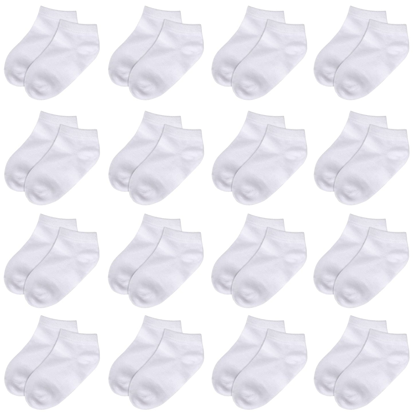 Tenpluszero Toddler Socks-16 Packs Kids Low Cut Ankle Socks Baby Boys Girls Breathable Socks(White,12T)
