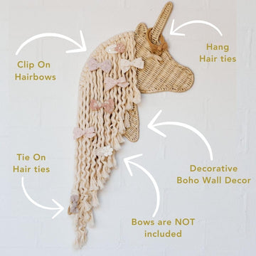 Bebe Bask Unicorn Boho Handmade Rattan Macrame Hair Bow Holder And Organizer For Girls