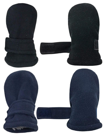 N'Ice Caps Baby Toddler Mittens Kids 2 Pairs Fleece Gloves Winter Warm Sherpa Lined (Black/Navy Pack - Infant No Thumbs, 3-6 Mon