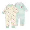 Teach Leanbh Baby 2-Pack 100% Cotton Romper Jumpsuits Two Way Zipper Long Sleeve Footless Sleep And Play (Pink Green Fruit, 18-2