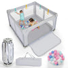 Costzon Foldable Playpen For Babies, 59''X59'' Portable Baby Playpen With 50 Pcs Ocean Balls, 4 Handles, Carry Bag, Visible Mesh