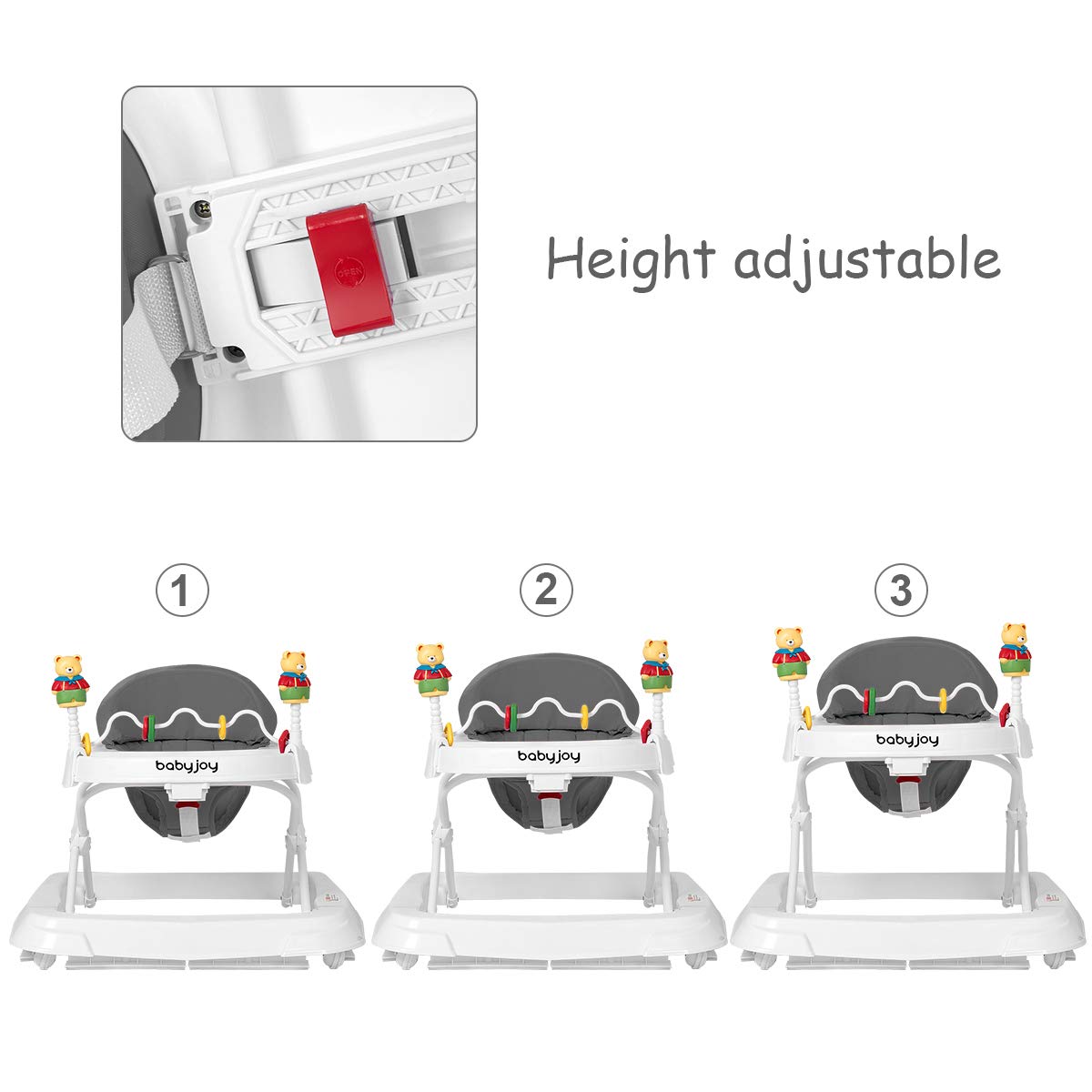 Baby Joy Baby Walker, Foldable Activity Walker Helper With Adjustable Height, Baby Activity Walker With High Back Padded Seat &