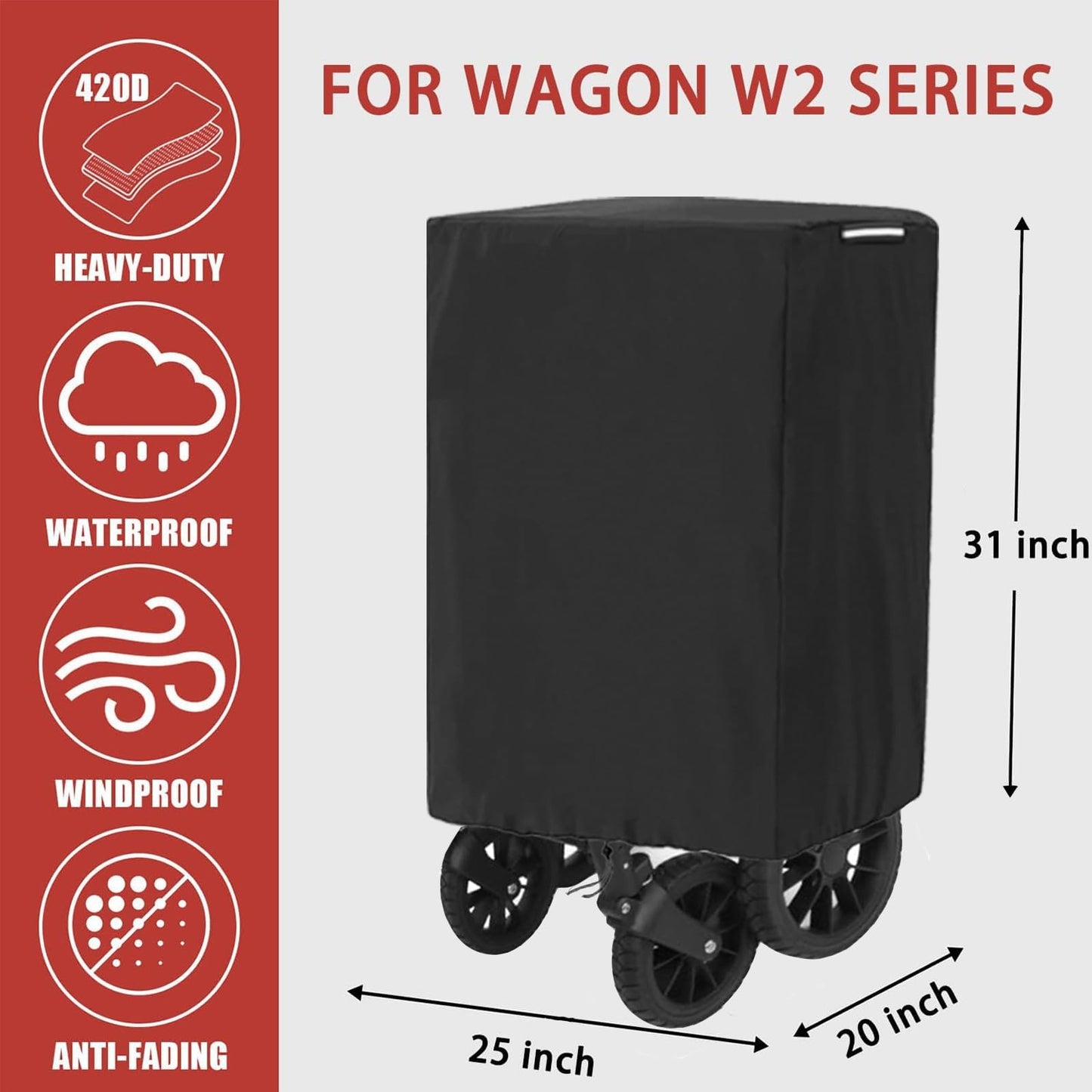 Rilime Wagon Cover Compatible With Wonderfold Wagon W2 Series(Cover-Only),Waterproof 420D Stroller Wagons Covers With Handle Adj