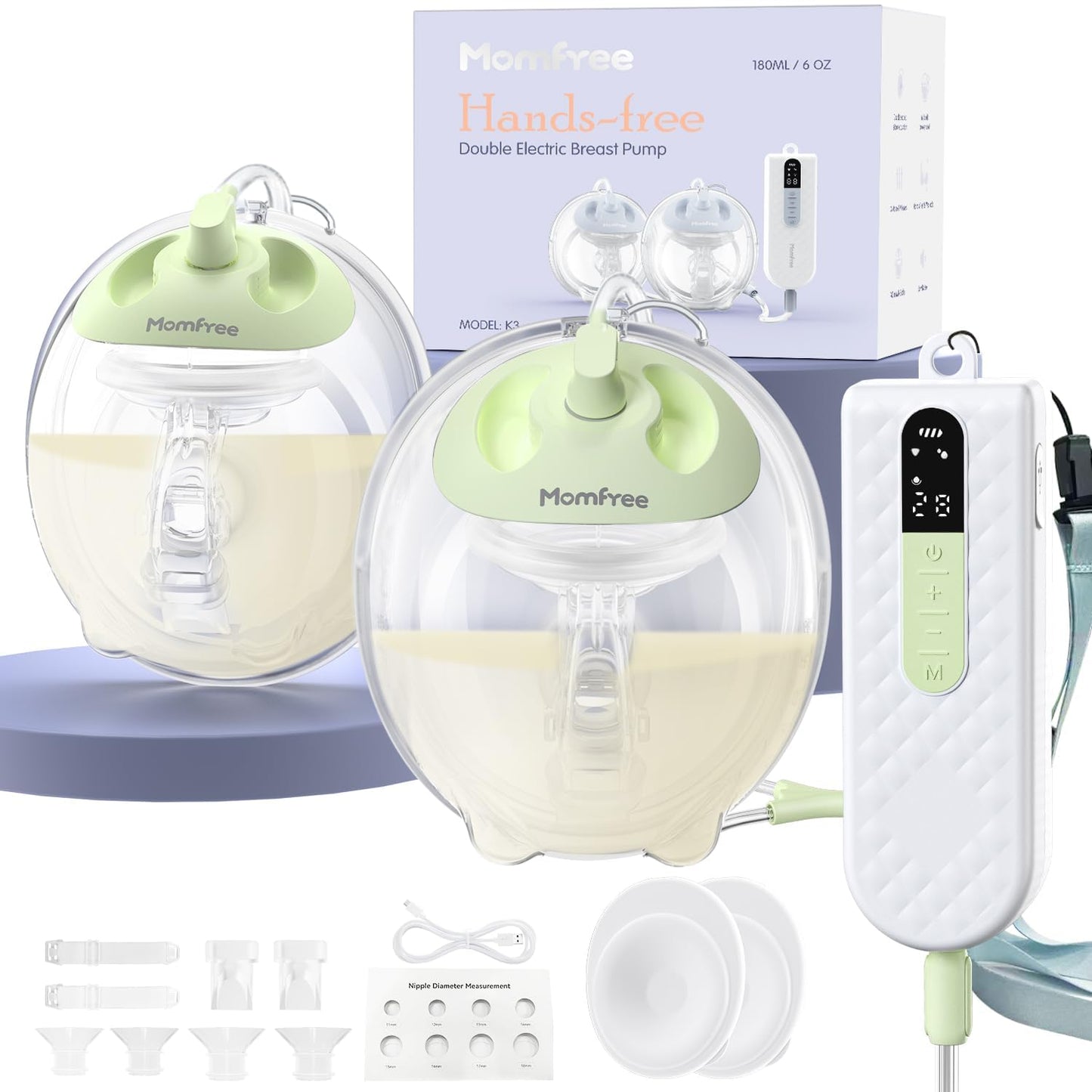 Hands Free Breast Pump K3,Portable Breastfeeding Pumps with Modes & 9 Levels,3 Fine-Tuned Rhythms,Leak-Proof & Low Noise Double