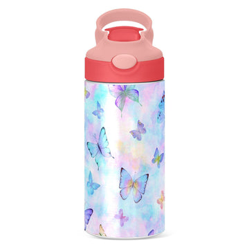 Butterfly Girls Water Bottle With Straw And Carry Handle Rainbow Cute Animals Vacuum Insulated Stainless Steel Bottles Leak-Proo