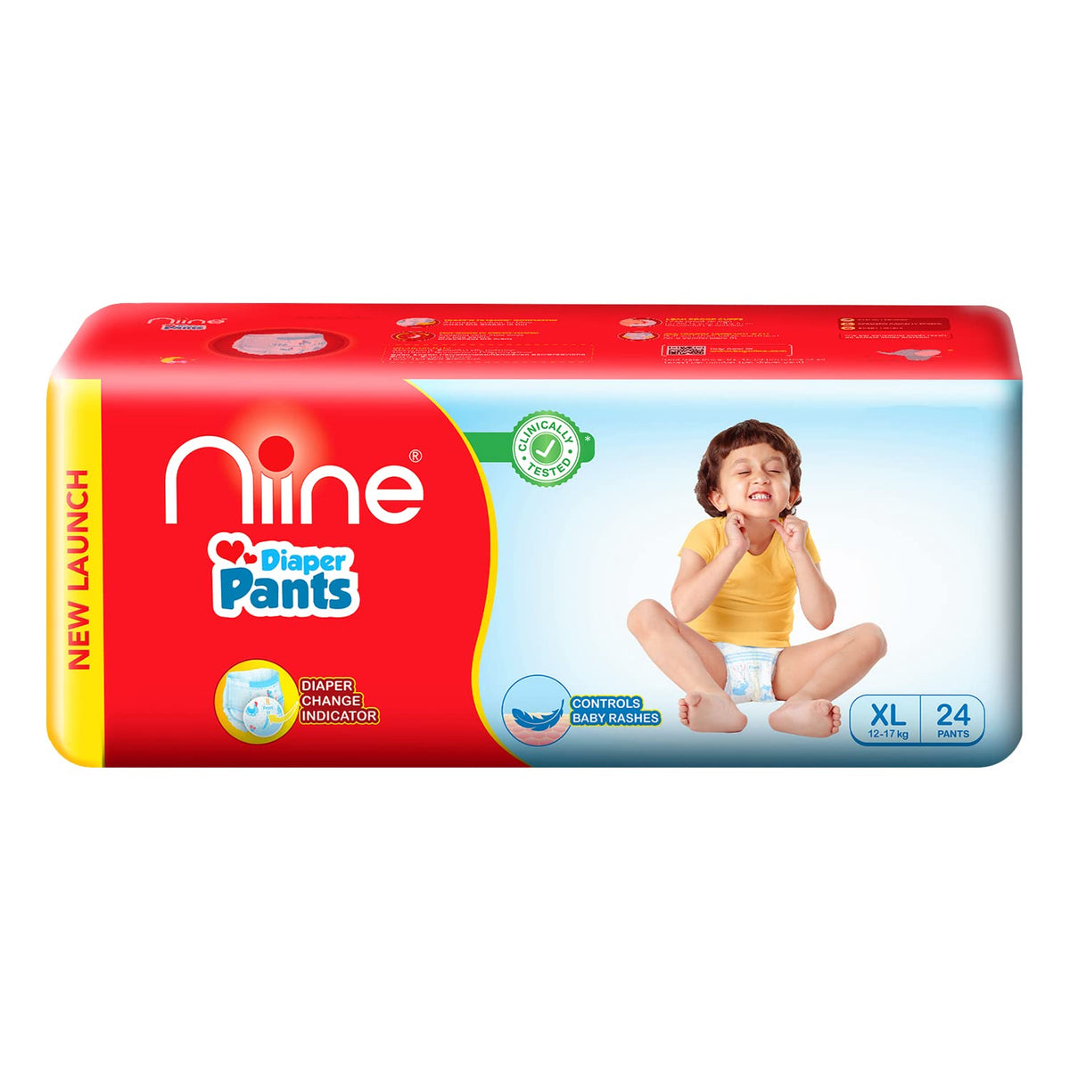 Niine Baby Diaper Pants, Extra Large(Xl) Size (1217 Kg) | 24 Count, Pack Of 1| With Diaper Change Indicator| Faster Absorption