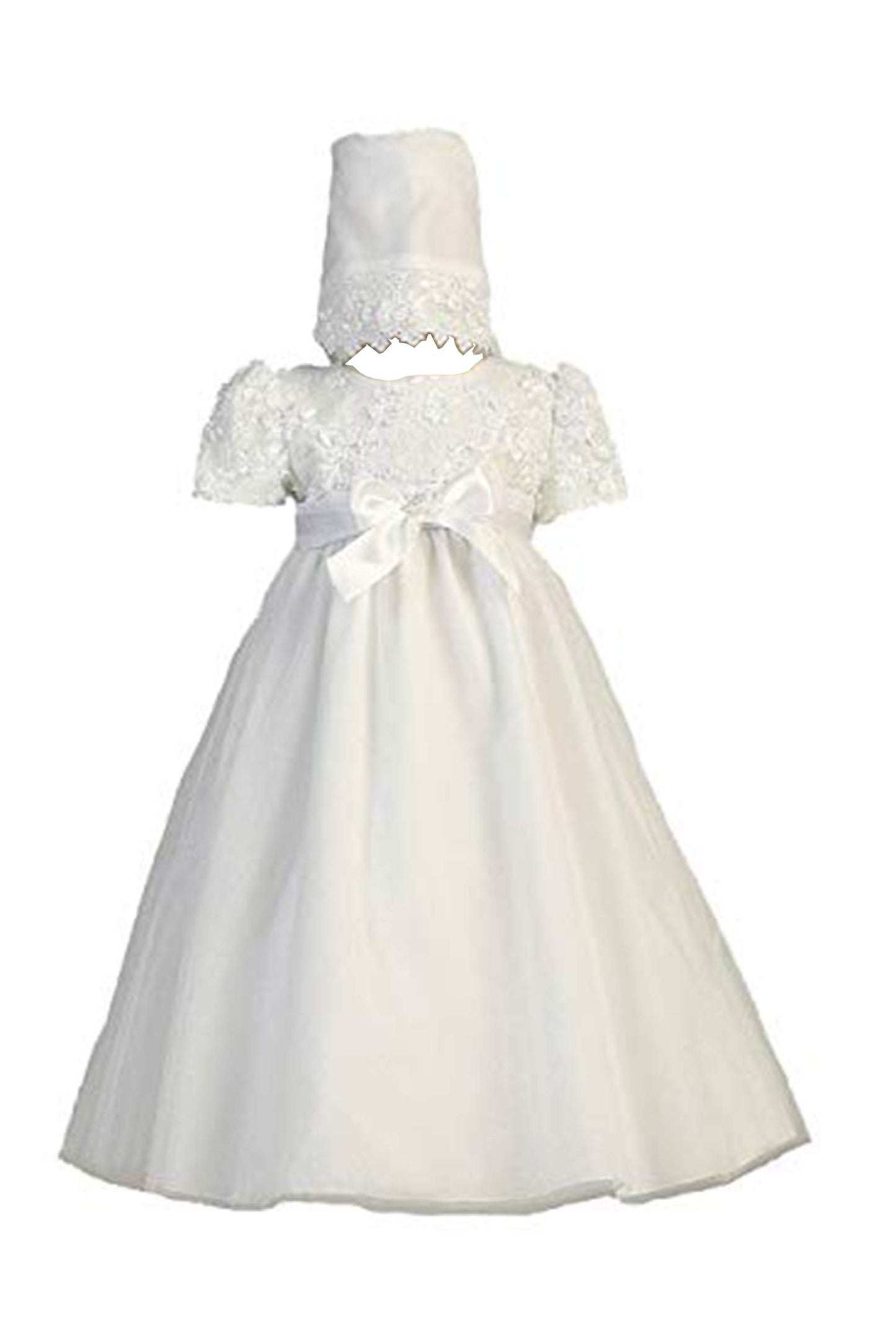 Long White Embroidered Satin Ribbon Tulle Bodice With Tulle Skirt Baby Girl Christening Baptism Special Occasion Newborn Dress G