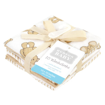 Hudson Baby Unisex Baby Flannel Cotton Washcloths, Teddy Bears 10 Pack, One Size