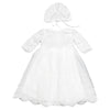 Baby Girls Long Sleeve Christening Dress Classic Embroidered Baptism Tulle Dress With Bonnet Ivory Size 6M