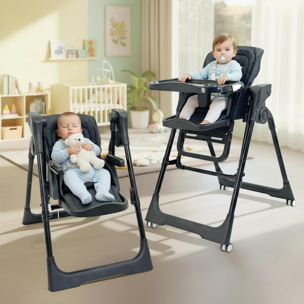 Staranddaisy 2In1 Baby High Chair For Boy & Girl With Automatic Swing Cradle, Foldable Feeding Chair, Removable Dining Tray, A