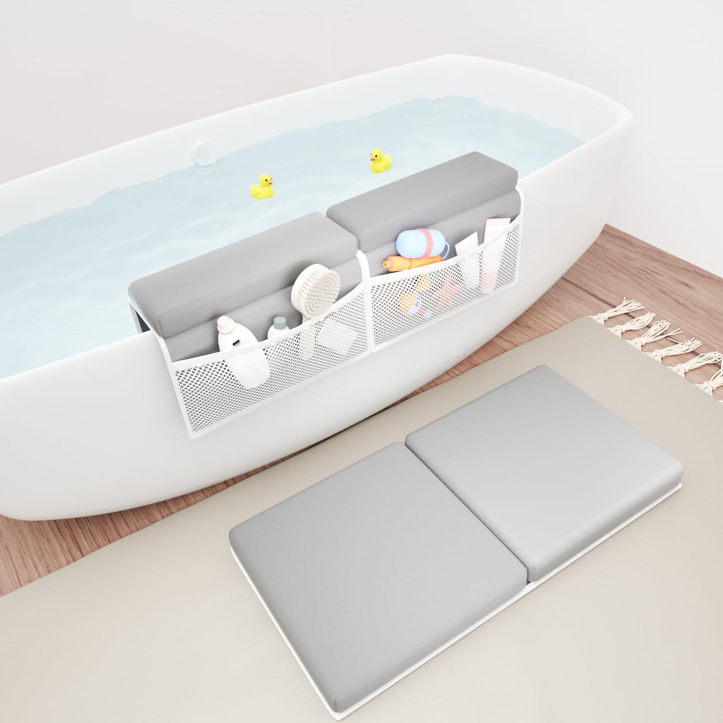 Foamagic Bath Kneeler And Elbow Rest Pad Set - Grey Baby Bathing Kneeler Pad For Tub, Bathtub Mat For Kneeling, Elbow Rest, Prot