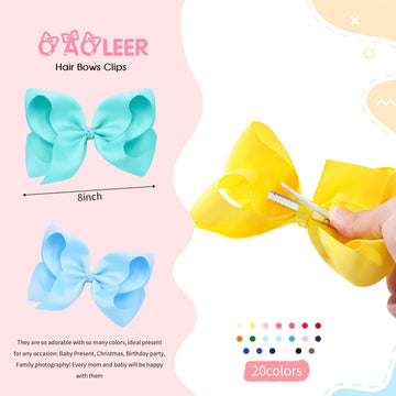 Oaoleer 20Pcs 8 Inch Hair Bows For Girls Grosgrain Ribbon Toddler Hair Accessories With Alligator Clips For Toddlers Baby Girls