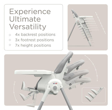 Kb 3-In-1 Foldable Baby High Chair, 7 Height & 4 Recline Adjustable, Removable Seat & Tray For Easy Clean, 2 Locking Wheels, Mul