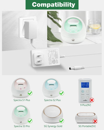 Spectra Breast Pump Power Supply 12V Cord Ac/Dc Adapter Compatible With S1 S2 Sps100 Sps200 S3 Pro Baby Breast Pump Suction Devi
