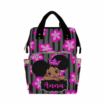 Artsadd Personalized Large Capacity Diaper Bags, Princess Crown Stripes Daypack Baby Backpack Custom Name Backpack Casual Daypac
