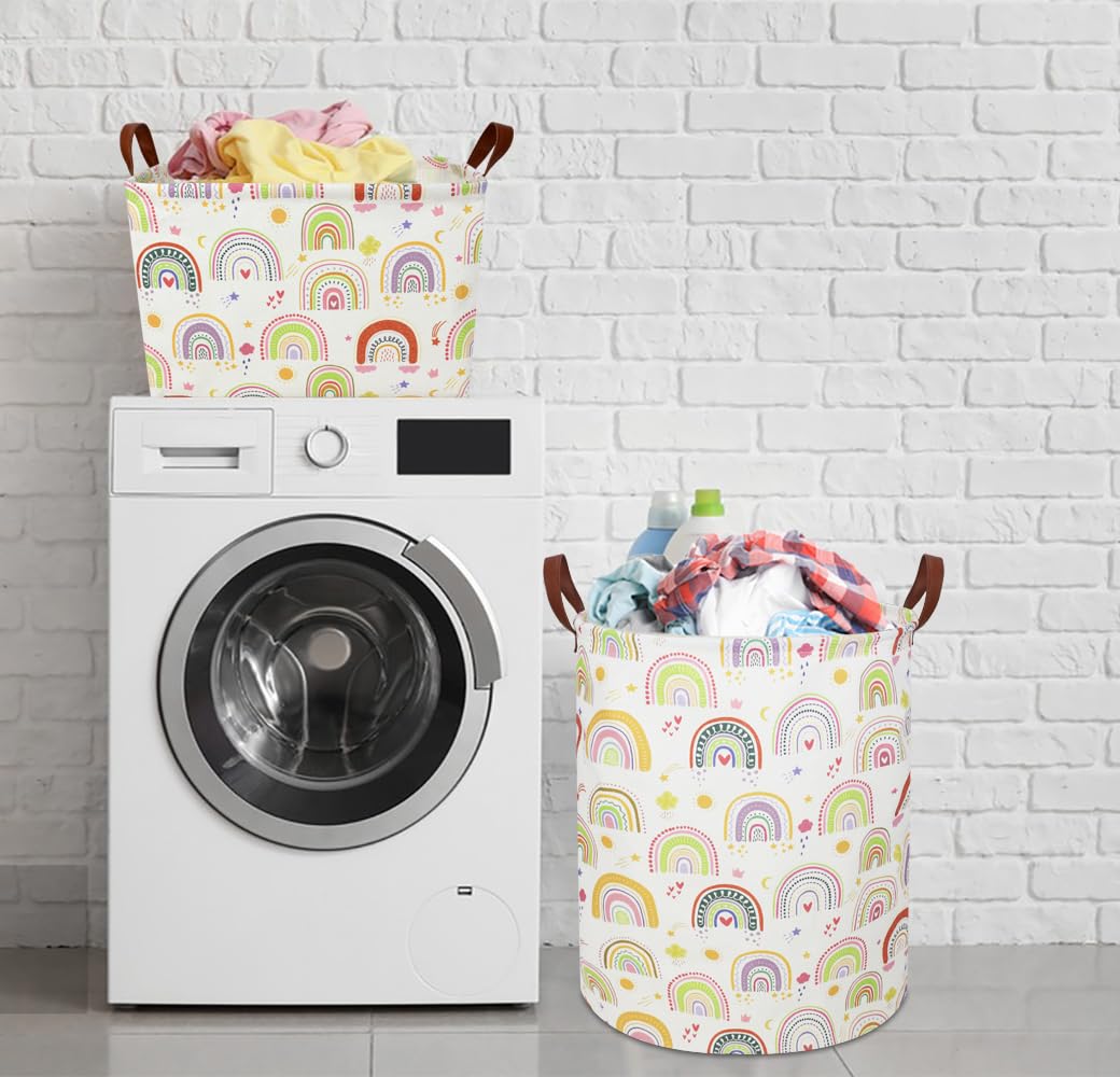 Ntaohamper Colorful Rainbow Laundry Hamper,Kids Laundry Basket,Girls Nursery Hamper,Waterproof Storage Bin For Bedroom,Clothes O