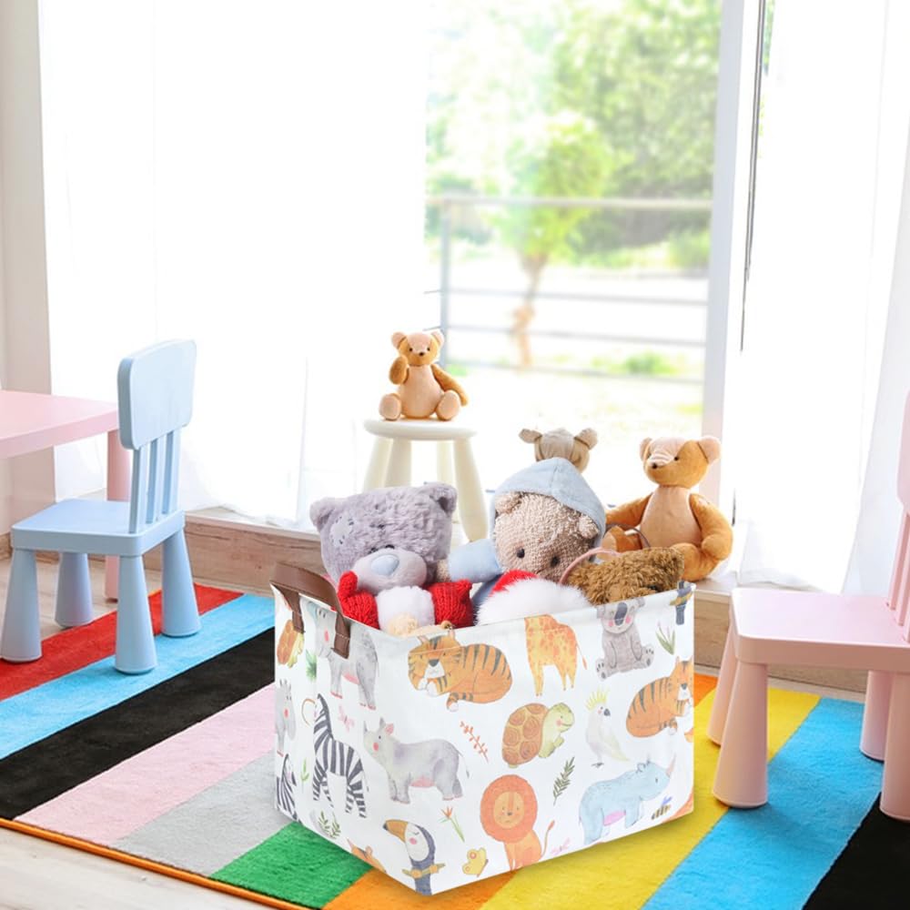 Fxocshe Rectangular Baby Storage Baskets, Foldable Jungle Waterproof Storage Basket,Woodland Laundry Hamper,Bedroom Game Room De