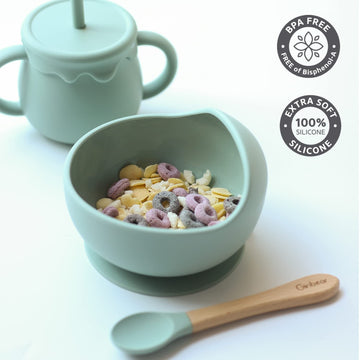 Ginbear Baby Bowls With Suction, Silicone Bibs, Self Feeding Spoons, Led Weaning Supplies, Toddler Eating Set For Ages 6 Months+