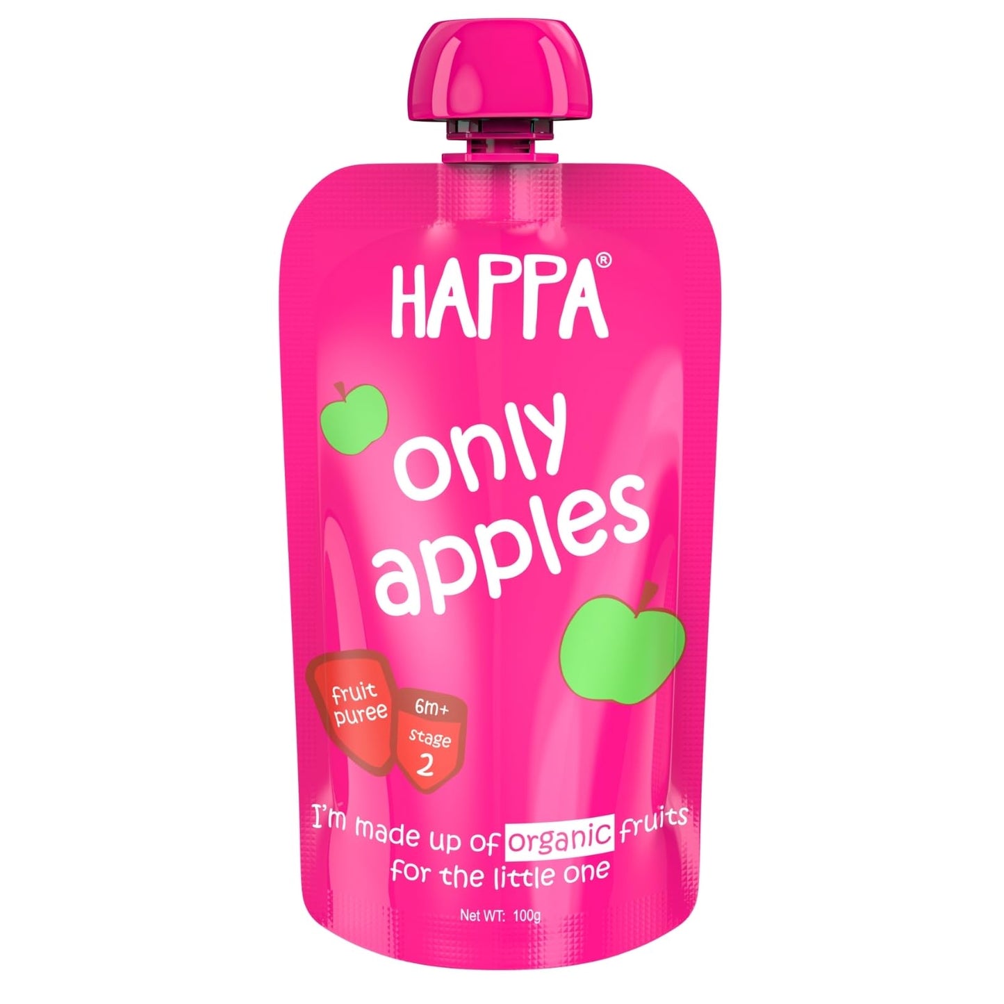 Happa Organic Baby Food Only Apple Puree | 100% Fruits | No Added Sugar, No Milk Powder, No Preservatives | Stage 1 (6 Months+)