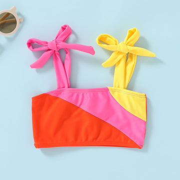 Younger Tree Toddler Girls Two Pieces Swimsuit Color Block Stripe Swimwear Summer Beach Bathing Suit (Orange 2-3T)
