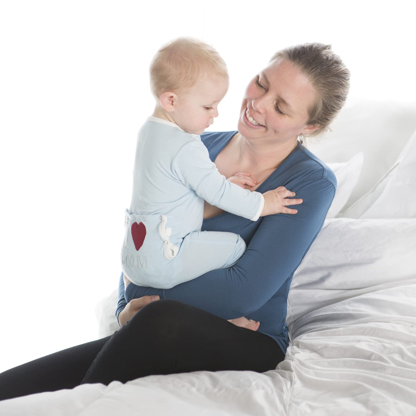 Kickee Two-Piece Applique Pajama Set With Short Sleeves, I Love Mom Baby Pajamas (Lotus I Love Mom - 12-18 Months)