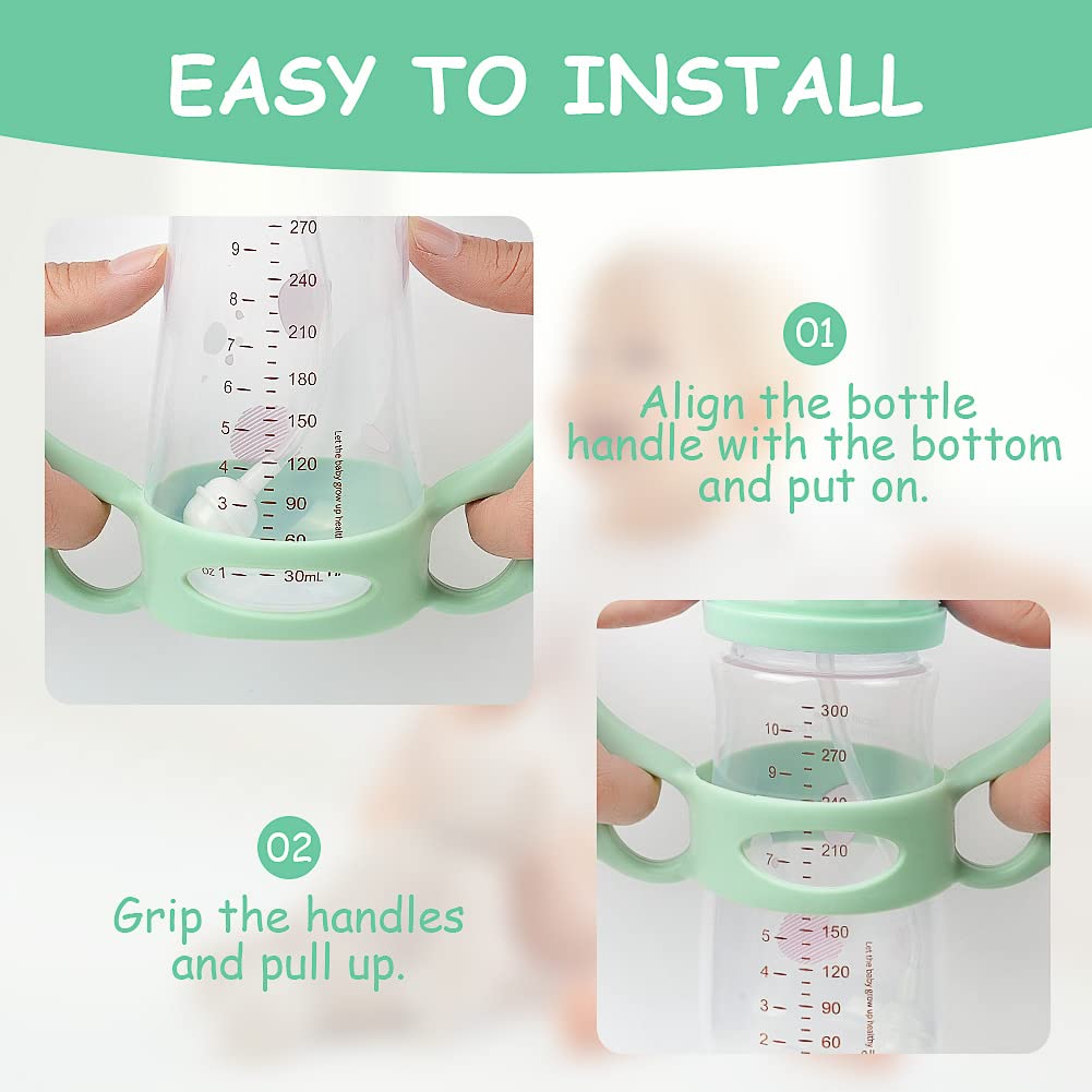 Silicone Baby Bottle Handles - 2Pcs Easy Grip Handles For Wide-Neck Bottles (Green/White)