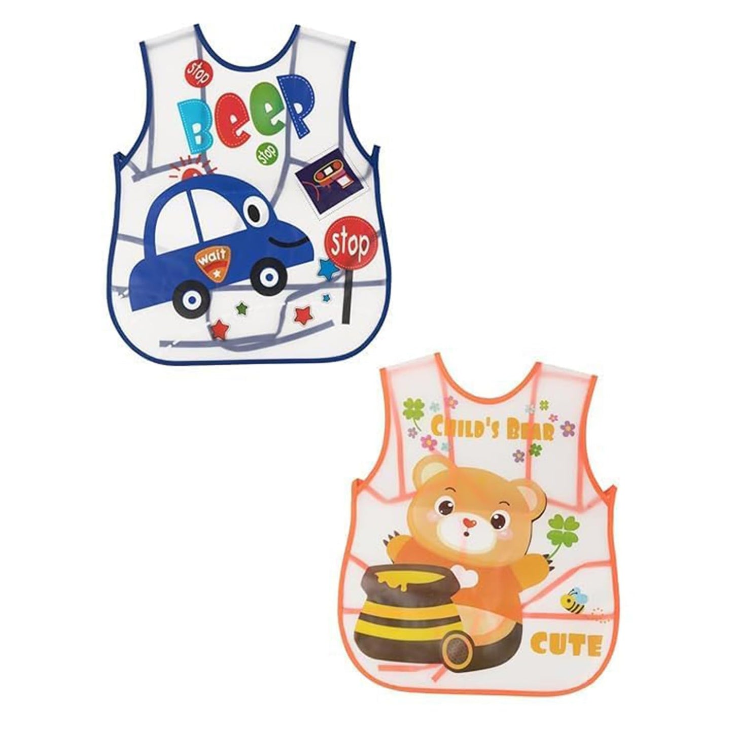 Babygo Washable Baby Feeding Bibs | QuickDry Sleeveless Apron Bibs, EasyClean, Soft & Lightweight Meal Time Bibs With Cartoon