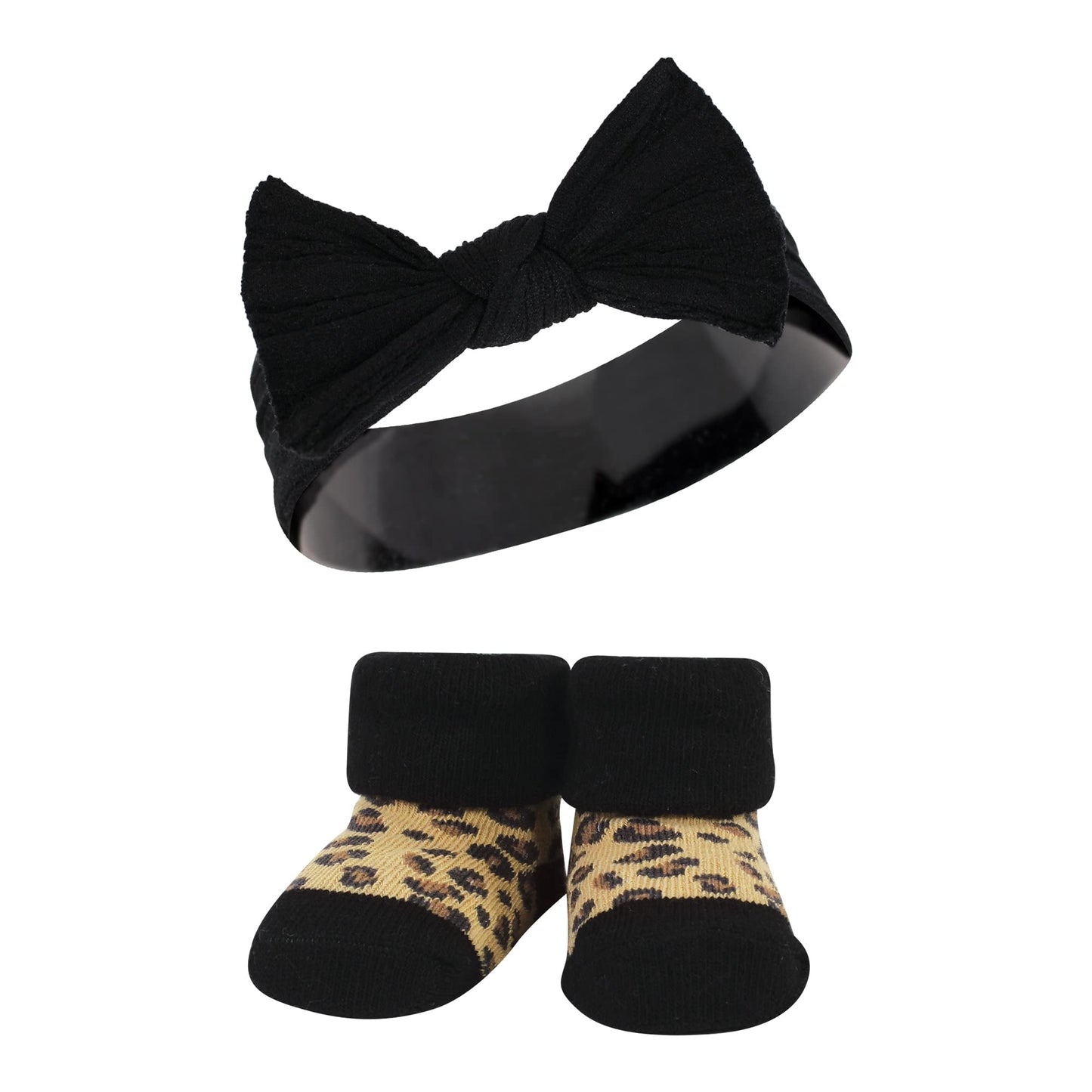 Hudson Baby Baby Girls' Headband And Socks Giftset, Black Wild Rose Leopard, One Size