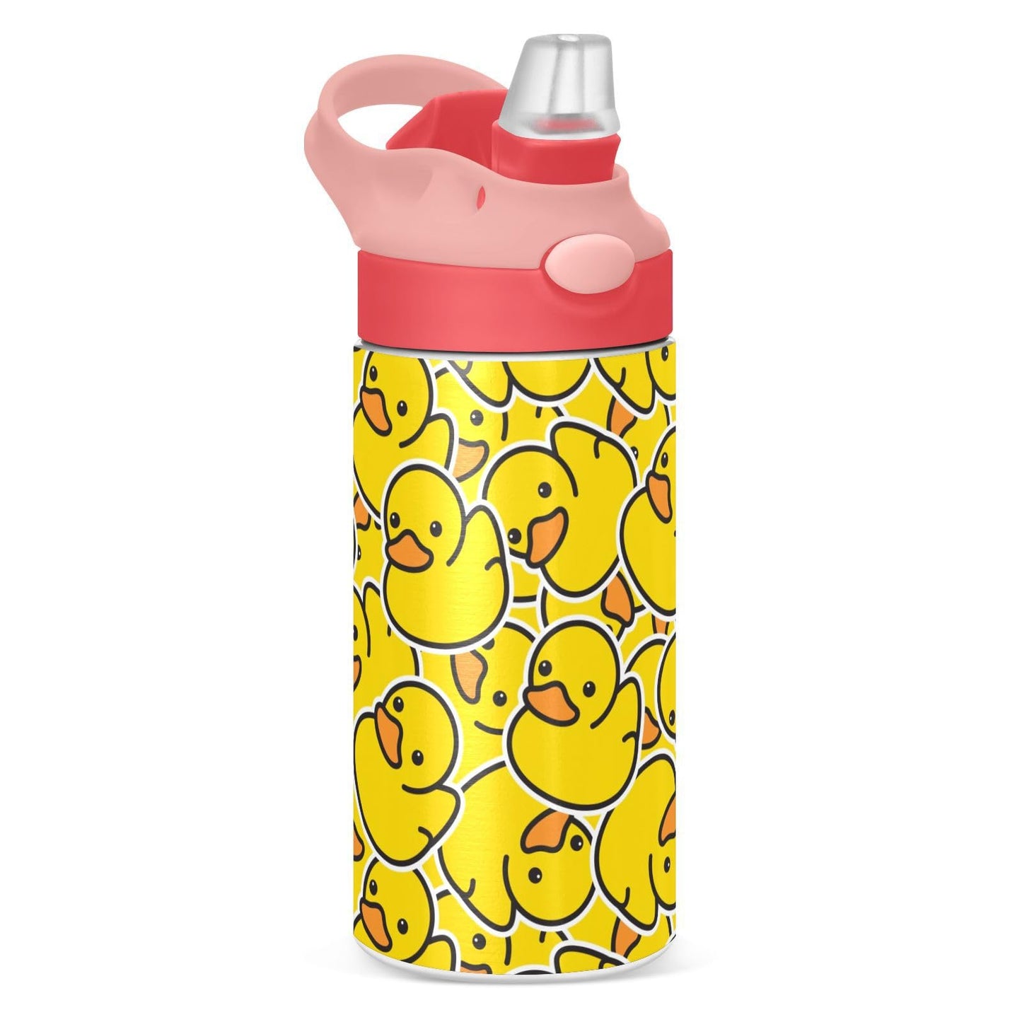 Yellow Duck Kids Water Bottle with Straw and Carry Handle Cute Cartoon Animals Vacuum Insulated Stainless Steel Bottles Leak-Pro