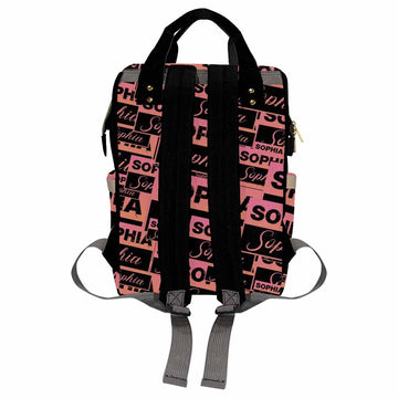 Custom Name Diaper Bag, Pink And Black Name Logo Diaper Backpack Personalized Mummy Nursing Baby Bags Fashion Shoulders Bag Casu