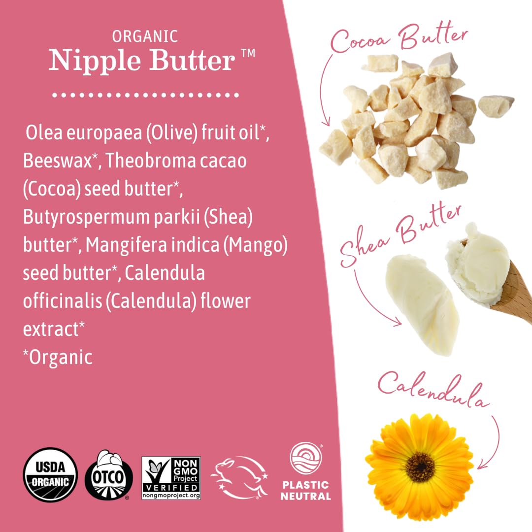 Earth Mama Organic Nipple Butter| Nipple Cream Safe For Breastfeeding | Postpartum Essentials For Nursing | Non Lanolin Nipple C
