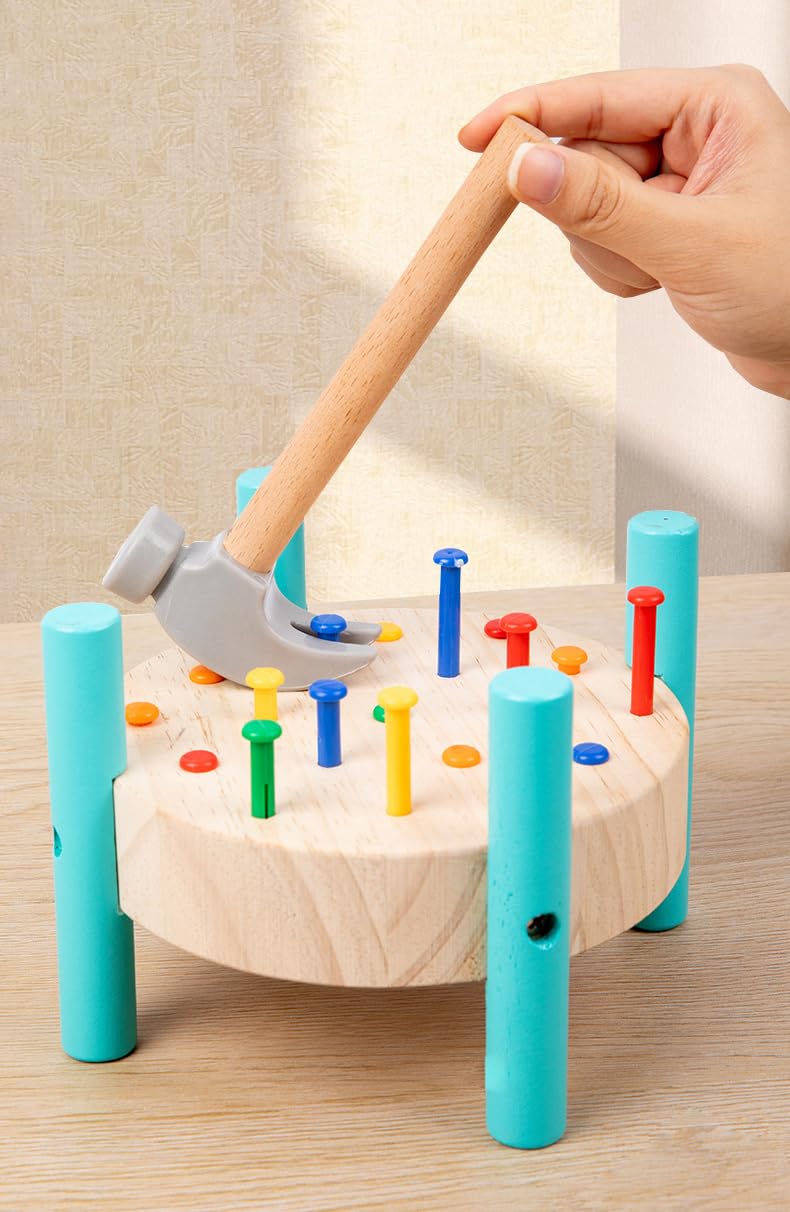 OUJILA Wooden Baby Workbench Pounding Hammer Toy for Toddlers,STEM Educational Preschool Learning Toys for Kids
