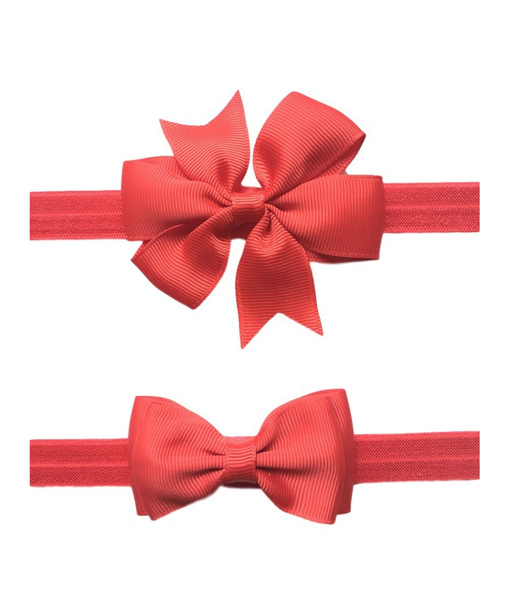 2Pc/Set Baby Girls Grosgrain Ribbon Hairband Set Ribbon Bows Hair Tie Headband Jb10 (Red-Green)